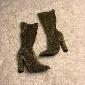 NWOT Bamboo Gold Sparkle Mid Calf Heeled Boots